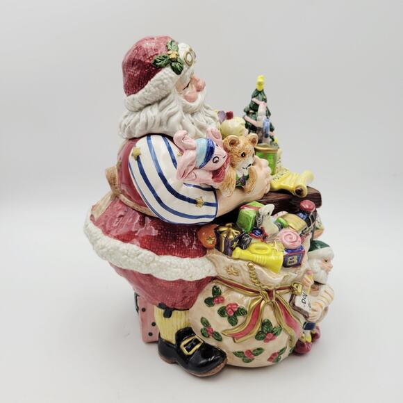 FITZ & FLOYD Santas Workshop Cookie Jar of Santa Admiring the Toys Rare Vtg - Picture 9 of 14